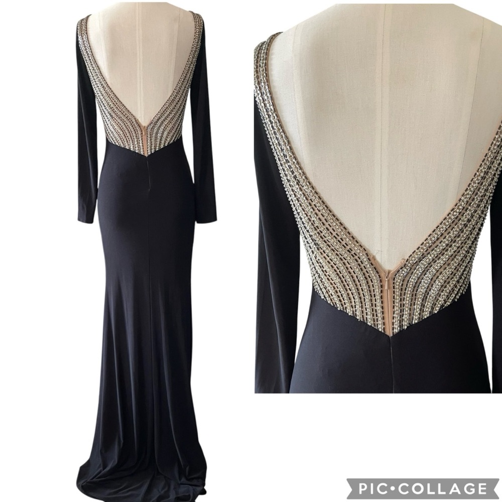 ❤️ Milano Black Jersey Backless Beaded Mermaid Gown